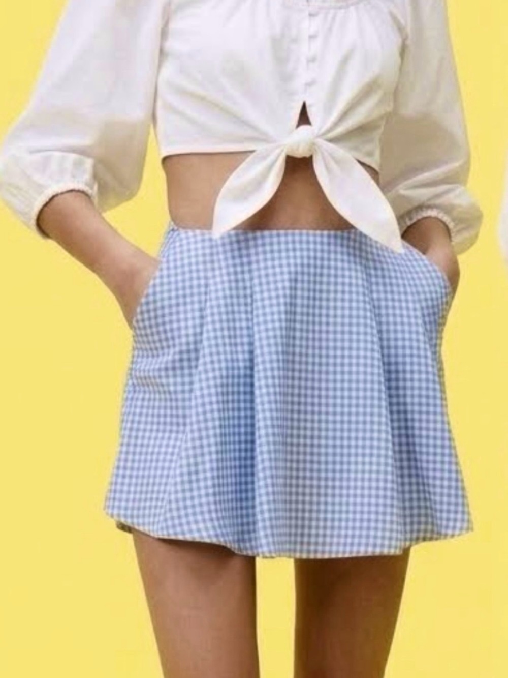 NWT Zara - High-Waist Blue Gingham A-Line Mini Skort